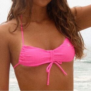 Boutine LA Neon Pink Tie-Front Bikini Top